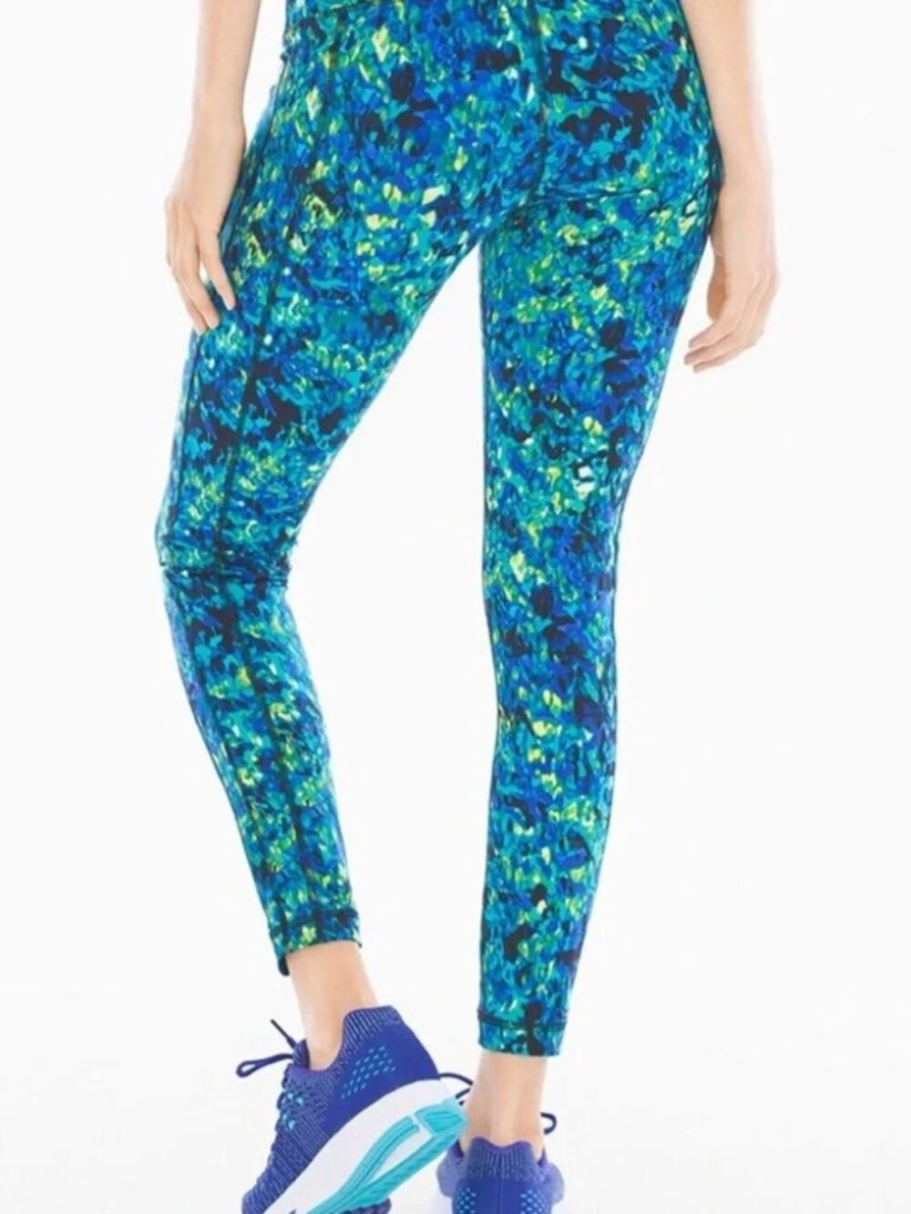 Soma Sport High Waisted Leggings, Large, Viridian Blue Green Patterned